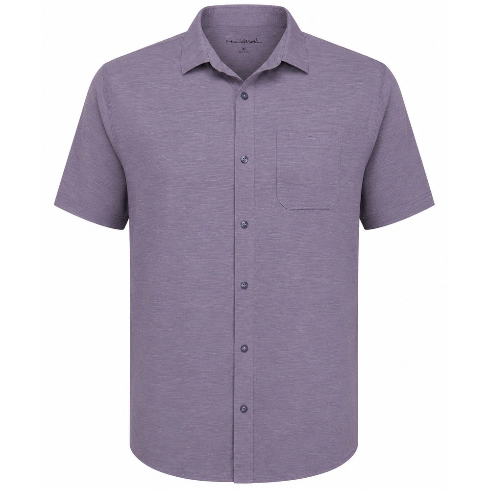 Travis Mathew Mens XL Short Sleeve Button Down Shirt Purple Blend Casual